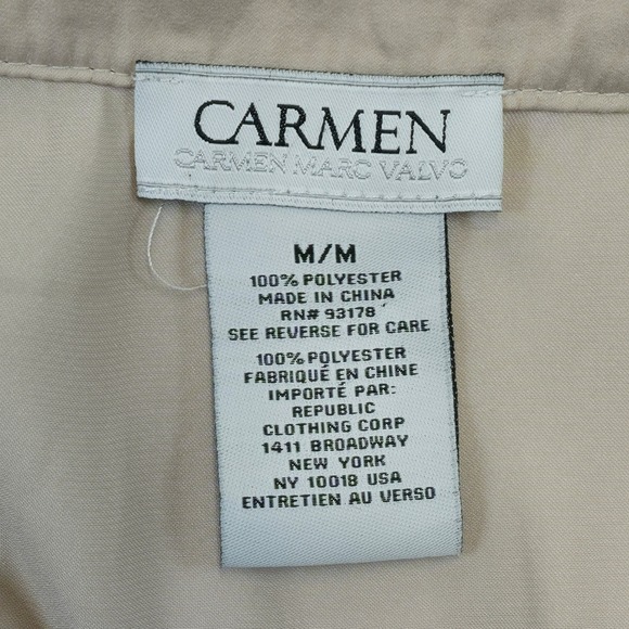 Carmen Marc Valvo V Neck Embellished Long Sleeve Blouse Top M M Beige Polyester - Picture 7 of 9